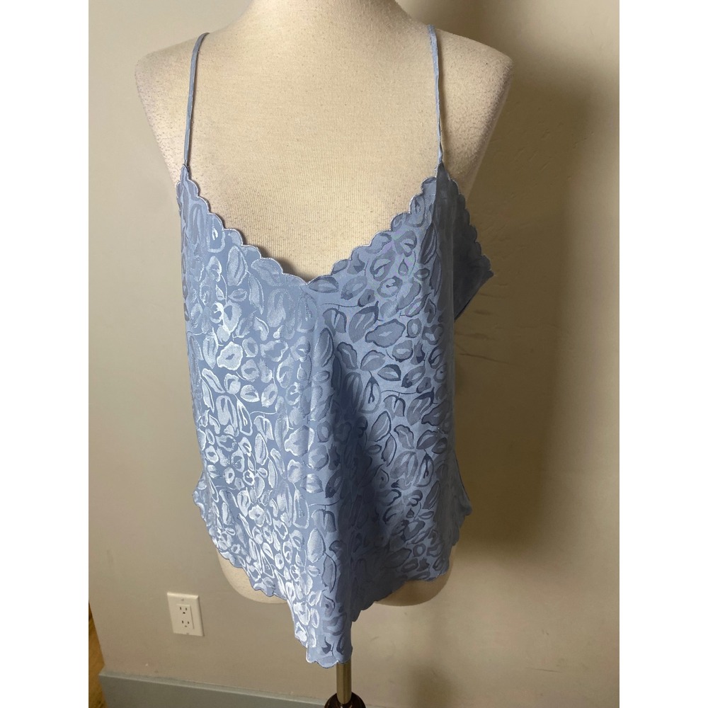 Vintage 90s Morgan Taylor Blue Jacquard Floral Scalloped Camisole Top Large